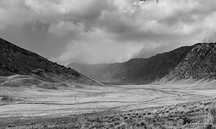 Grayscale photography of snow field