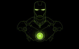 green Iron Man illustration, Iron Man, digital art, minimalism, black background