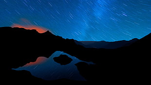 silhouette photo of mountains, nature, landscape, long exposure, night