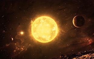 video game screenshot, universe, Sun, space art