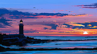 lighthouse, artwork, Aenami, vector, colorful