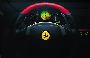 black and red Ferrari steering wheel, Ferrari, car