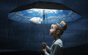 girl holding umbrella with rain