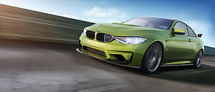 green BMW coupe, BMW M4, render, corona render, car