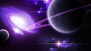 solar system illustration, space, purple, planet, galaxy