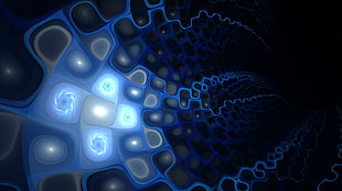 blue and gray geometric illustration, digital art HD wallpaper