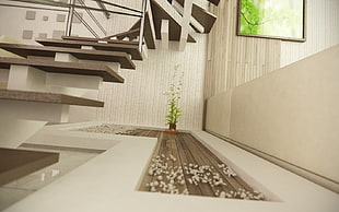 white and gray wooden stairs
