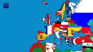 assorted flags on map illustration, map, Europe, countries, sea HD wallpaper