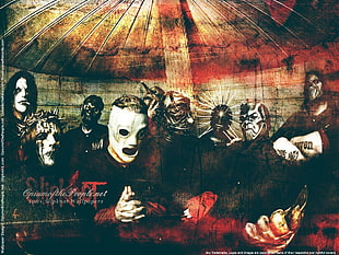 Slipknot band illustration, Slipknot, heavy metal, hard rock, music