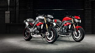 black and red naked sports bikes