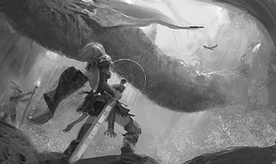 grayscale photo of man holding sword, fantasy art HD wallpaper