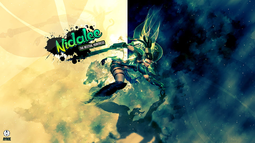 green anime character illustration, League of Legends, Nidalee (League of Legends) HD wallpaper