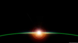 green and red LED light, space art, planet, Sun, atmosphere