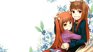 two female anime characters hugging HD wallpaper