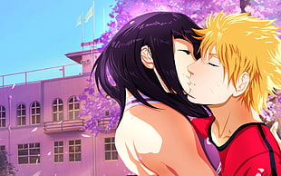 Naruto and Hinata kissing fanart illustration