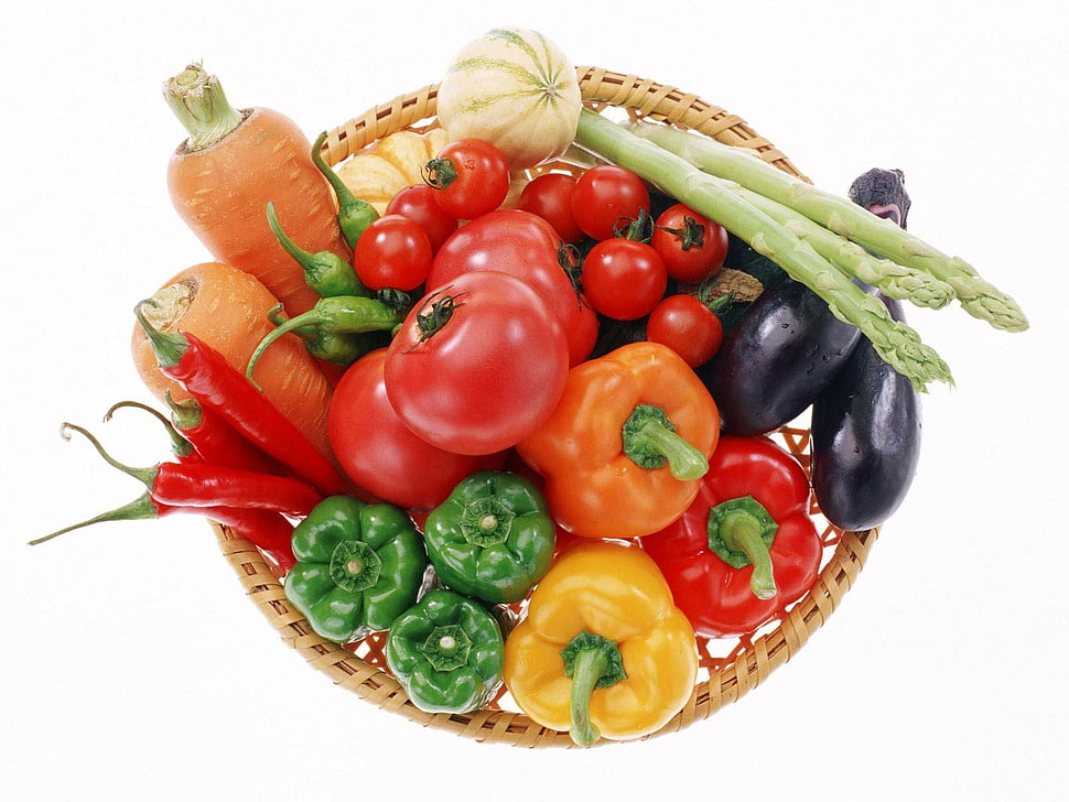 variety of vegetables in brown wicker basket HD wallpaper