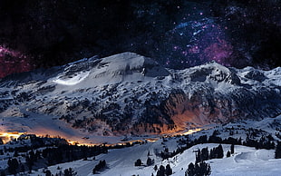 snow-covered mountain digital wallpaper, snow, sky, mountains