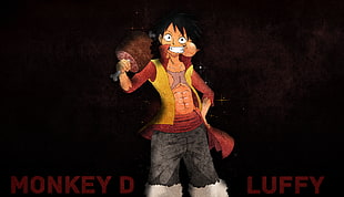 Monkey D Luffy illustration, One Piece, grunge, meat, Monkey D. Luffy