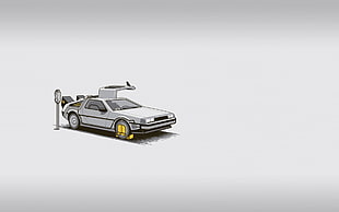 white Delorean DMC 12 illustration, Back to the Future, DeLorean, DMC DeLorean