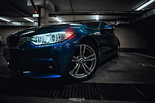 blue car with text overlay, car, BMW, blue cars HD wallpaper