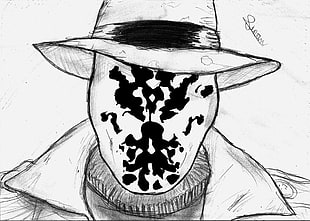 person wearing hat sketch, Rorschach, drawing, Watchmen, movies
