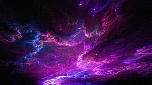 purple and black galaxy and cloud 3D wallpaper, space, colorful, galaxy, purple