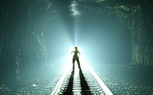 Tunnel,  Railroad,  Man HD wallpaper