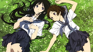 two girl anime character illustration