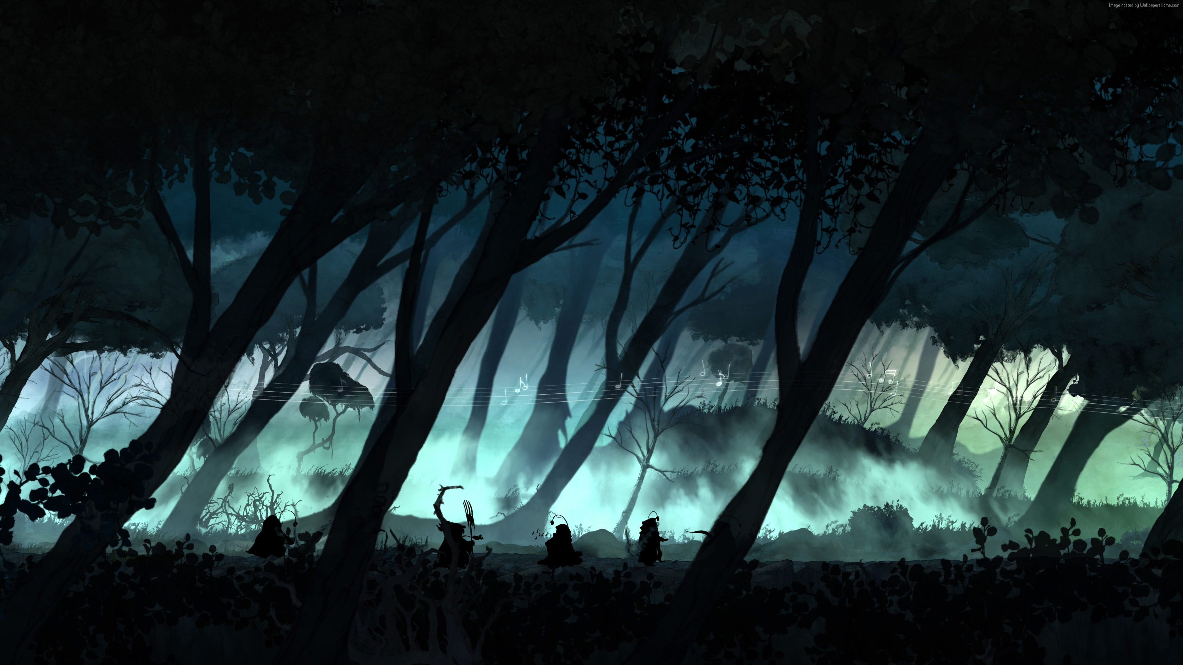 Silhouette of goblins on forest illustration wallpaper HD wallpaper