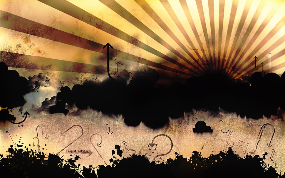 black and beige sun rising illustration HD wallpaper