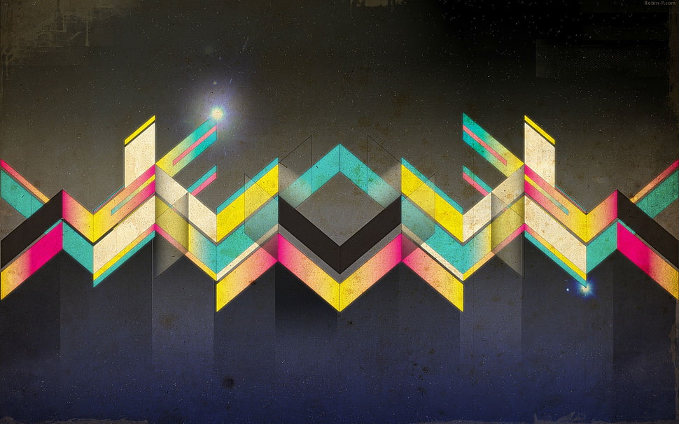teal, yellow, black and pink abstract digital wallpaper, abstract, digital art, geometry HD wallpaper