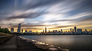 photography of city during sunset, chicago HD wallpaper
