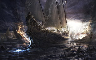 ship video game application screenshot, sailing ship, fantasy art