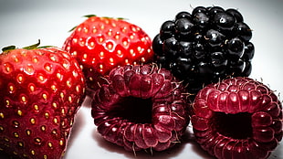 closeup photo of five variety of berries