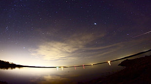 body of water, sky, horizon, clouds, night HD wallpaper