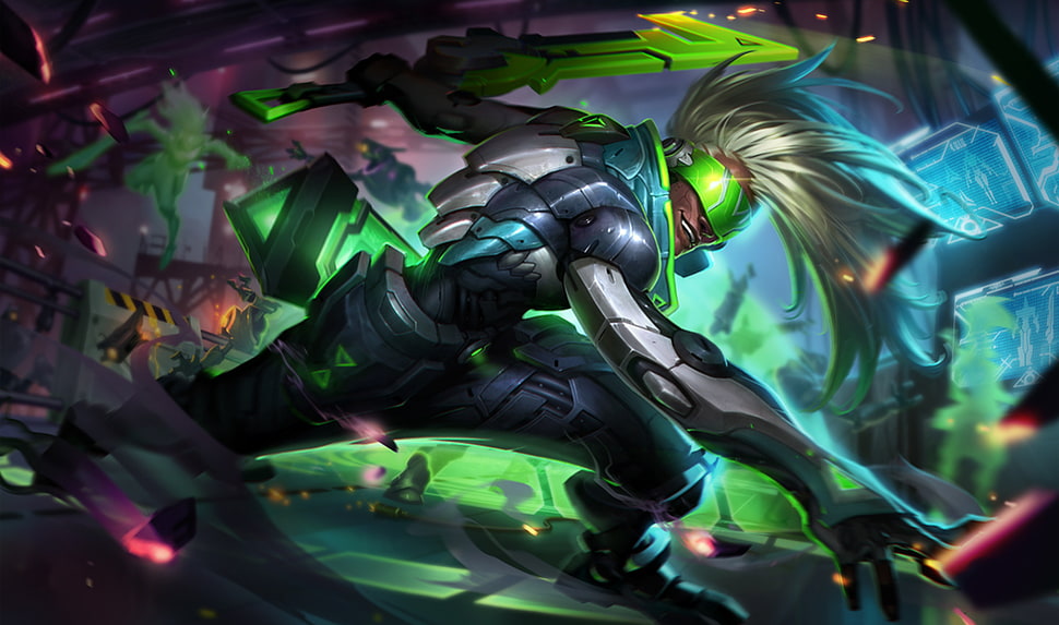 white-haired male digital wallpaper, League of Legends, Project Skins, sword, Ekko HD wallpaper