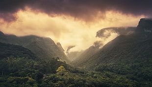 green mountains and white clouds, nature, landscape, mountains, rainforest