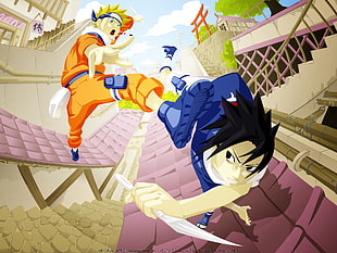 Naruto and Sasuke illustration, Naruto Shippuuden, Uzumaki Naruto, Uchiha Sasuke, anime HD wallpaper