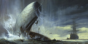 Moby Dick painting, nature, animals, sea, Moby Dick