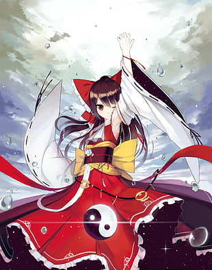 white and red abstract painting, Hakurei Reimu, Touhou HD wallpaper