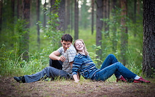 Couple,  Forest,  Grass,  Trees HD wallpaper