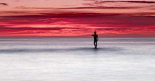 silhouette of person illustration, sky, sea, nature, horizon