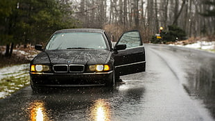 black BMW 5-series, car, BMW 740, old car, black