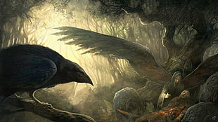 game character with wings illustration, painting, Vikings, mythology, wings