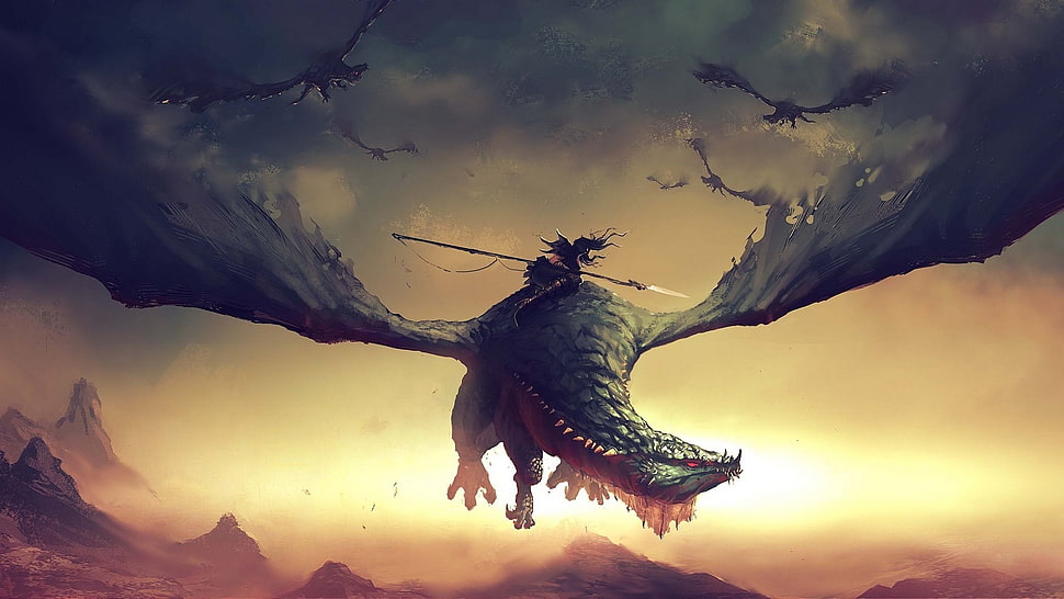 animated dragon poster, dragon, fantasy art HD wallpaper