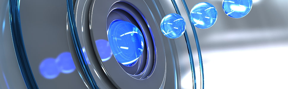 black and blue container, multiple display, render, balls, CGI HD wallpaper