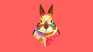 illustration of brown, pink, purple and teal rabbit