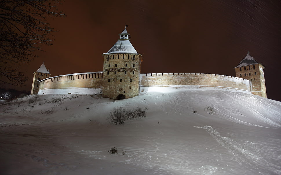 brightly lit castle HD wallpaper