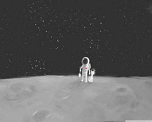 illustration of astronaut, astronaut, pet, space