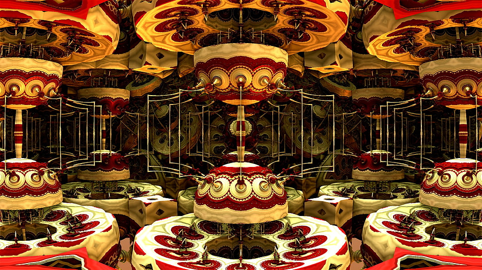 beige and red illustration HD wallpaper